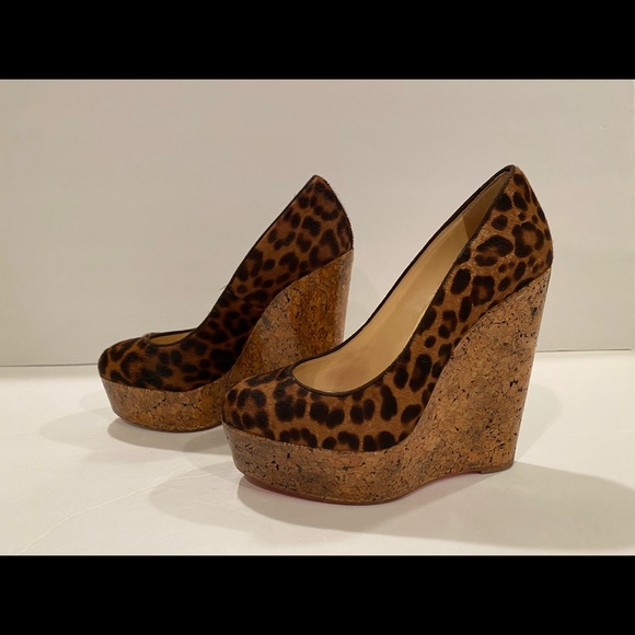 Christian Louboutin coroclic wedge leopard pumps